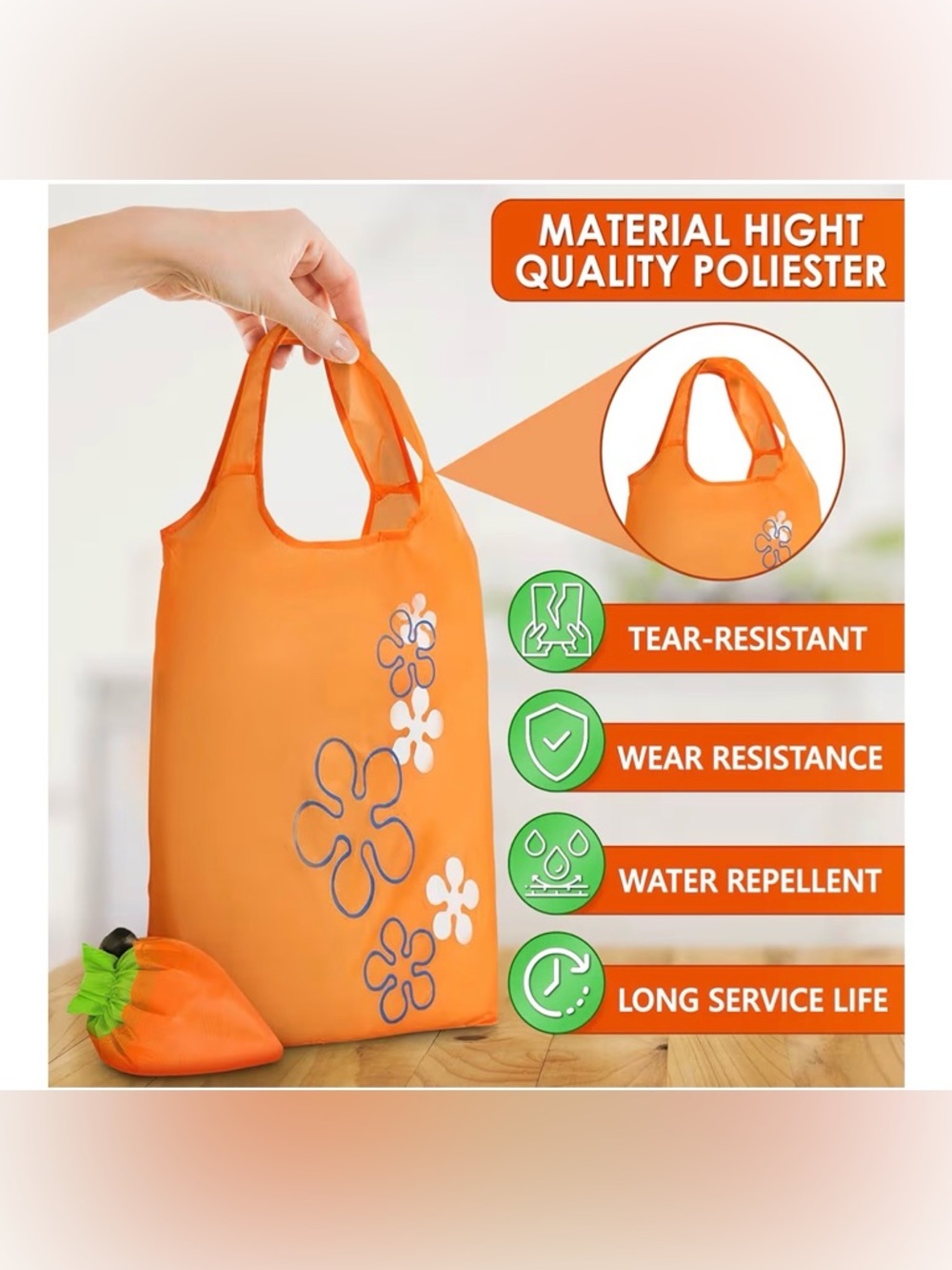 Pick One - Foldable Fruit Reusable Shopping Tote Bag with Carrying Pouch - Picture 3 of 7